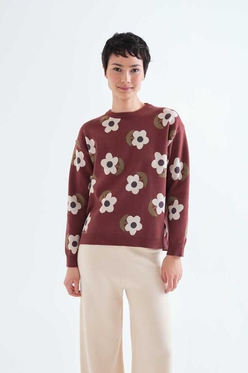 Maglione Compañia Fantástica donna jacquard con stampa fiori - dettaglio stampa