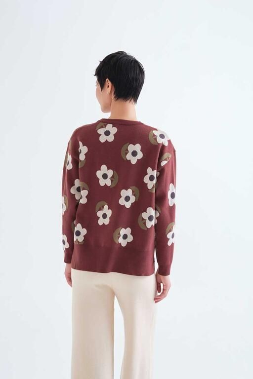 Maglione Compañia Fantástica donna jacquard con stampa fiori - vista laterale