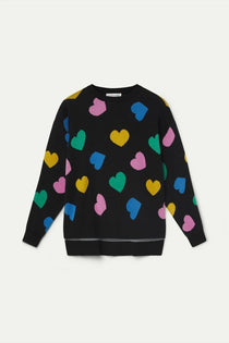 Maglione Compañia Fantástica donna jacquard con stampa a cuori - vista frontale