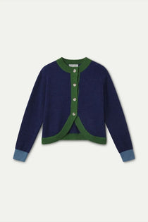Cardigan Compañia Fantástica donna blu navy con dettagli verdi - vista frontale