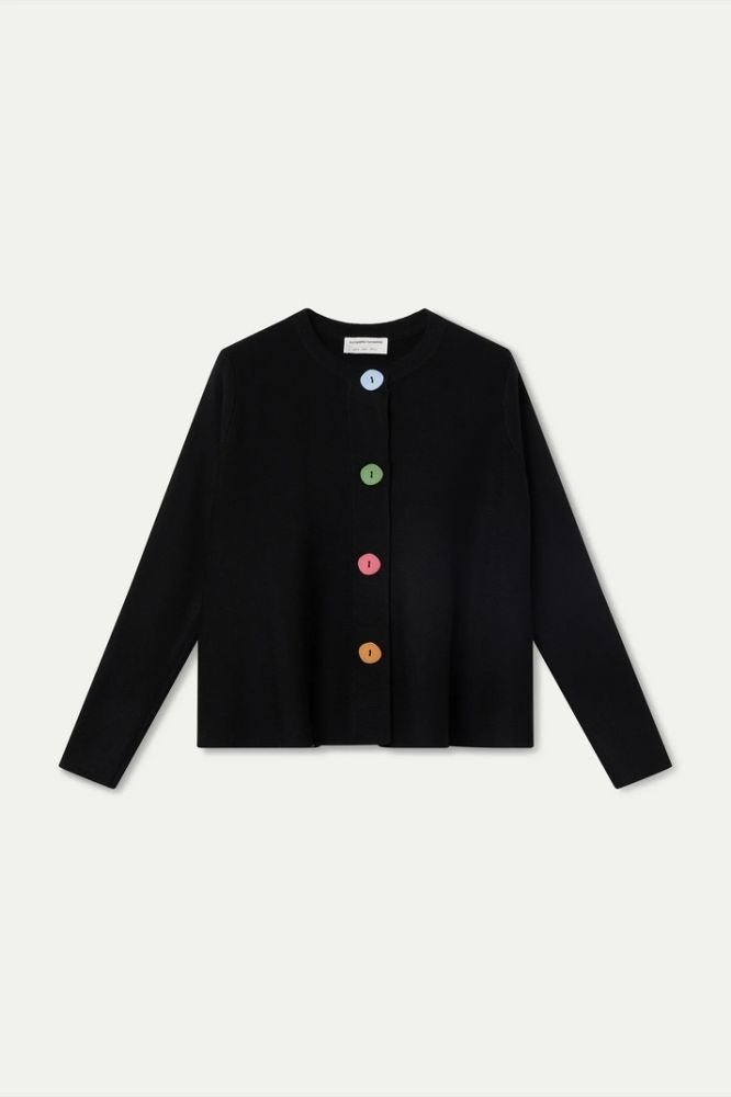 Cardigan Compañia Fantástica donna nero con bottoni multicolore - vista frontale