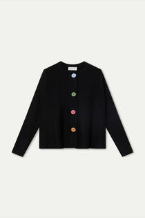 Cardigan Compañia Fantástica donna nero con bottoni multicolore - vista frontale