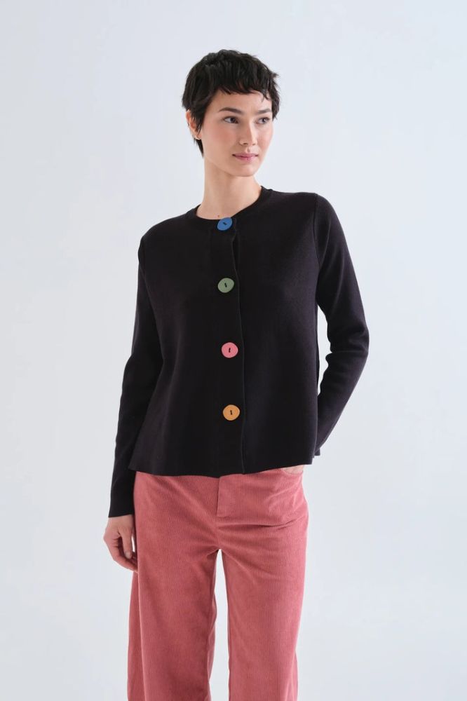 Cardigan Compañia Fantástica donna nero con bottoni multicolore - dettaglio bottoni
