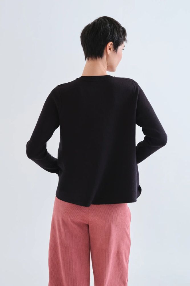 Cardigan Compañia Fantástica donna nero con bottoni multicolore - vista laterale