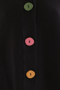 Cardigan Compañia Fantástica donna nero con bottoni multicolore - dettaglio bordi a coste