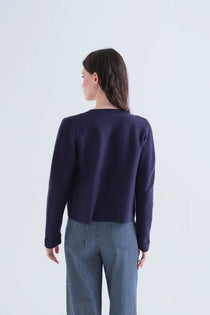 Cardigan Compañia Fantástica donna blu con bottoni multicolore - vista laterale