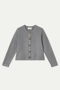 Cardigan Compañia Fantástica donna in maglia grigia con chiusura bicolore - vista frontale