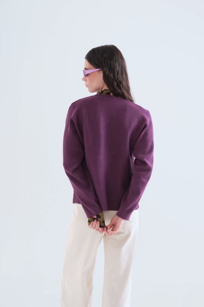 Cardigan Compañia Fantástica donna color melanzana - vista laterale