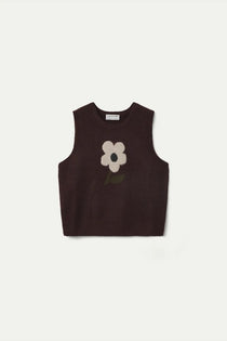 Gilet Compañia Fantástica donna jacquard marrone con stampa a fiori - vista frontale