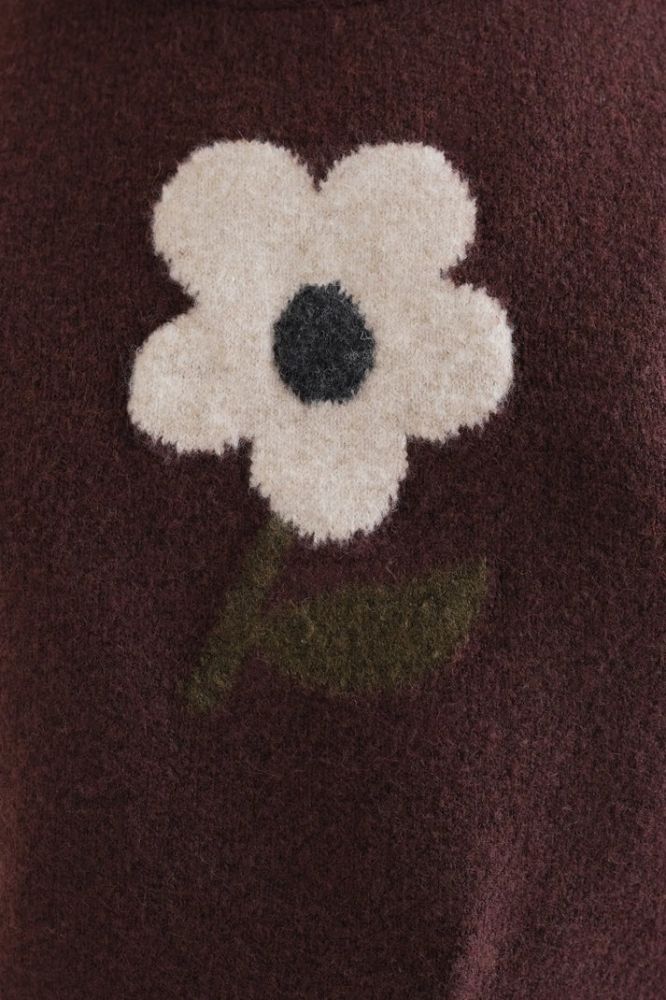 Gilet Compañia Fantástica donna jacquard marrone con stampa a fiori - dettaglio bordi a coste