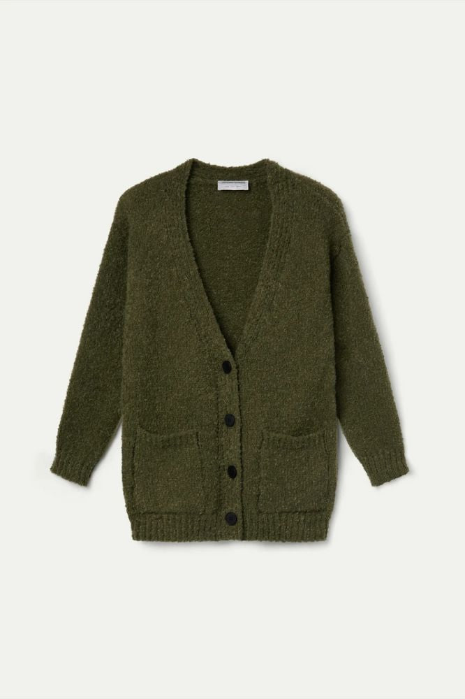 Cardigan Compañia Fantástica donna in maglia verde oliva - vista frontale
