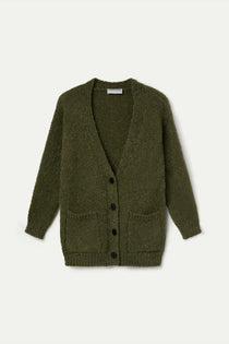 Cardigan Compañia Fantástica donna in maglia verde oliva - vista frontale