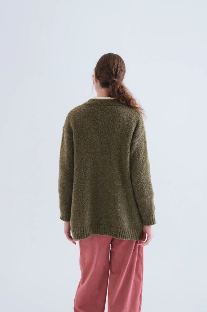 Cardigan Compañia Fantástica donna in maglia verde oliva - vista laterale