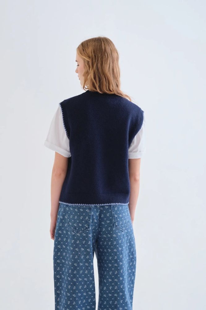 Gilet Compañia Fantástica donna in maglia blu navy - vista laterale