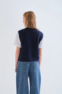 Gilet Compañia Fantástica donna in maglia blu navy - vista laterale