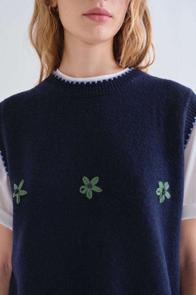 Gilet Compañia Fantástica donna in maglia blu navy - dettaglio bordi a coste