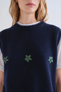 Gilet Compañia Fantástica donna in maglia blu navy - dettaglio bordi a coste