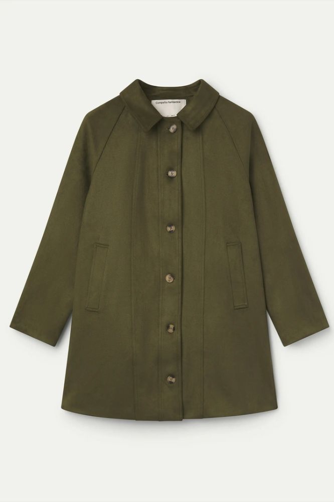 Cappotto Compañia Fantástica donna camoscio verde oliva - vista frontale