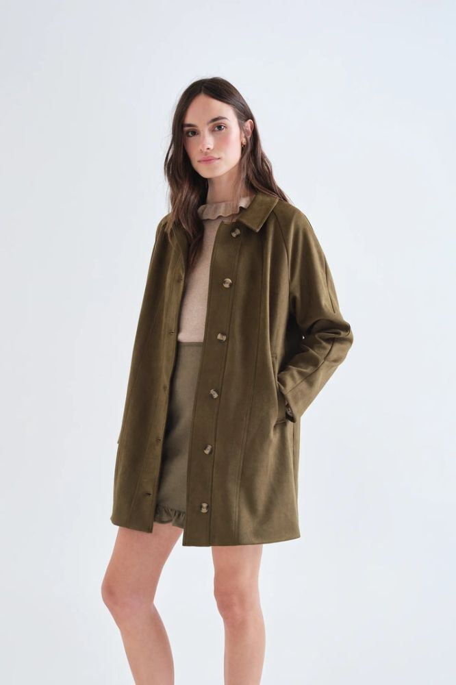 Cappotto Compañia Fantástica donna verde - dettaglio bottoni bicolore