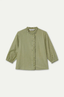 Camicia Compañia Fantástica donna cotone righe verdi con volant - vista frontale