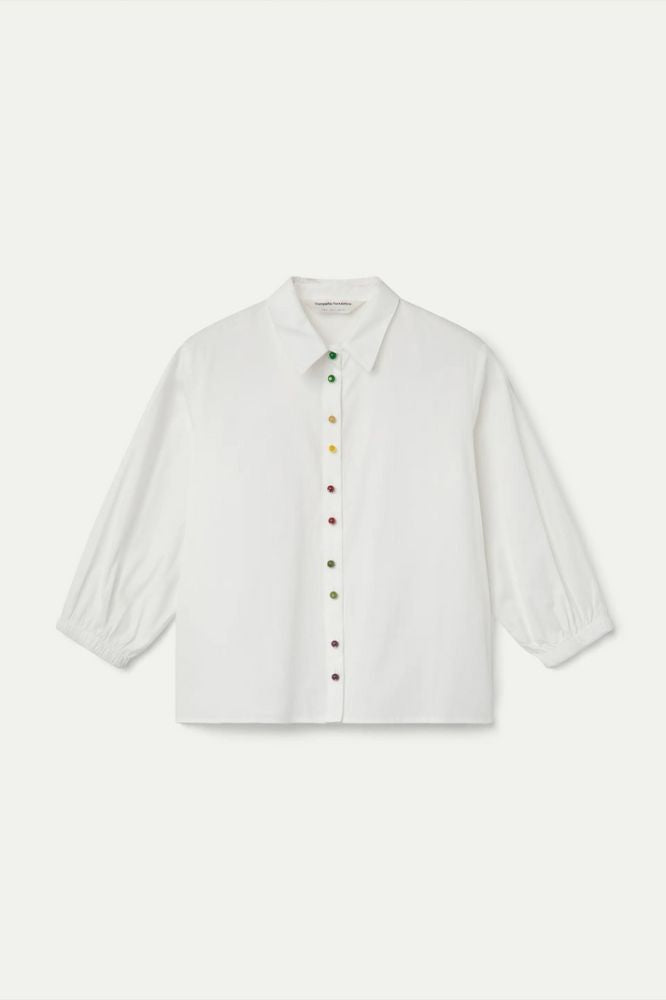 Camicia Compañia Fantástica donna bianca con colletto a fiocco - vista frontale Immagine principale del prodotto