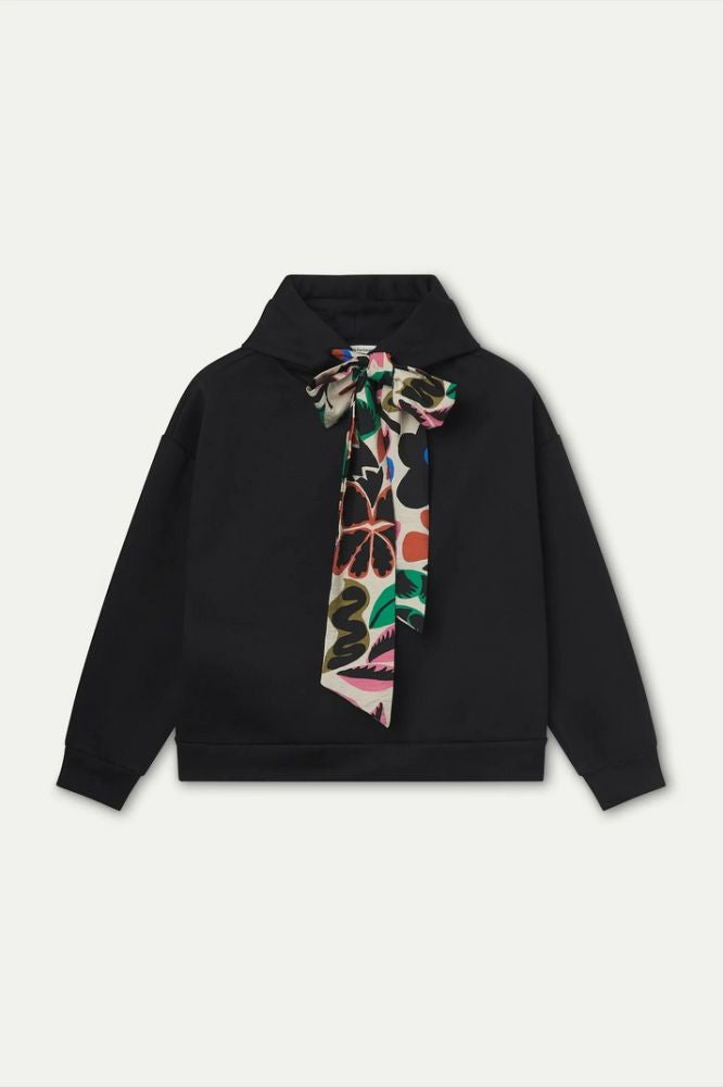 Felpa Compañia Fantástica donna nera in pile con cappuccio - vista frontale Immagine principale del prodotto