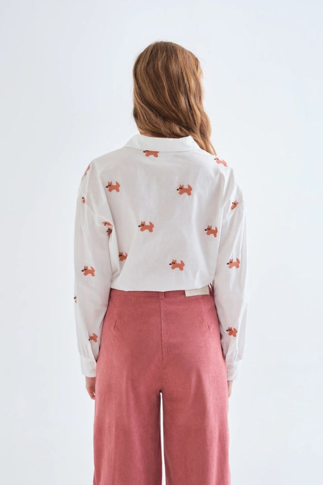 Camicia Compañia Fantástica donna bianca con ricamo di volpi - immagine 3