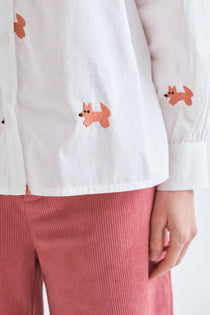 Camicia Compañia Fantástica donna bianca con ricamo di volpi - immagine 4