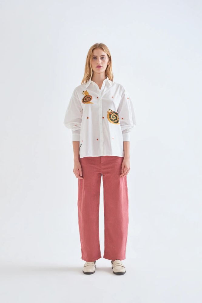 Camicia Compañia Fantástica donna bianca con ricamo di lumache - immagine 3