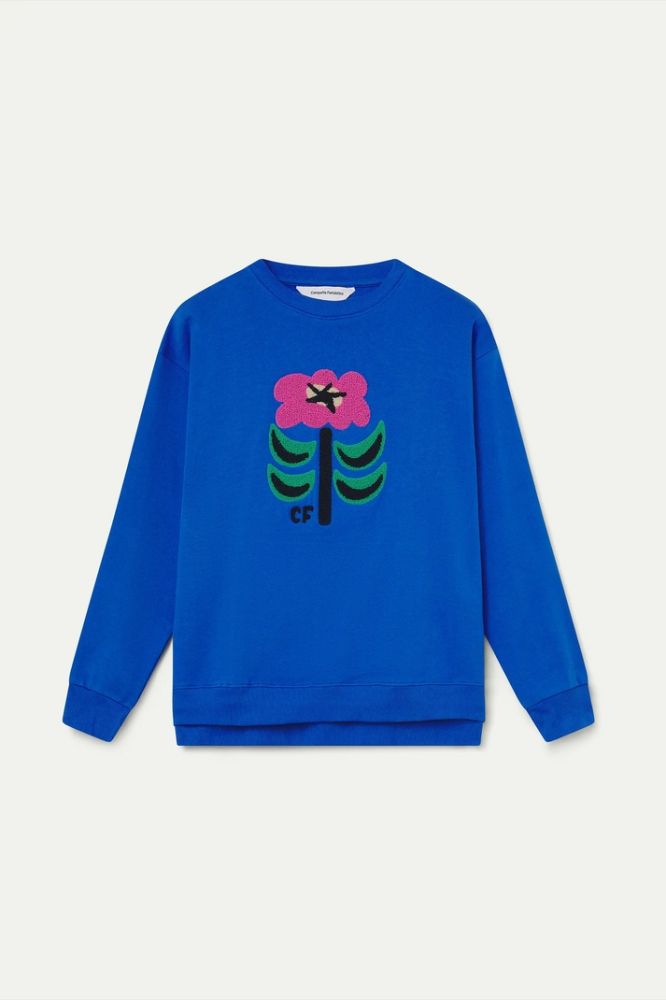 Felpa Compañia Fantástica donna blu con patch floreale neo garden - vista frontale Immagine principale del prodotto