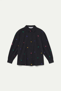 Camicia Compañia Fantástica donna nera in cotone con stampa candy - vista frontale