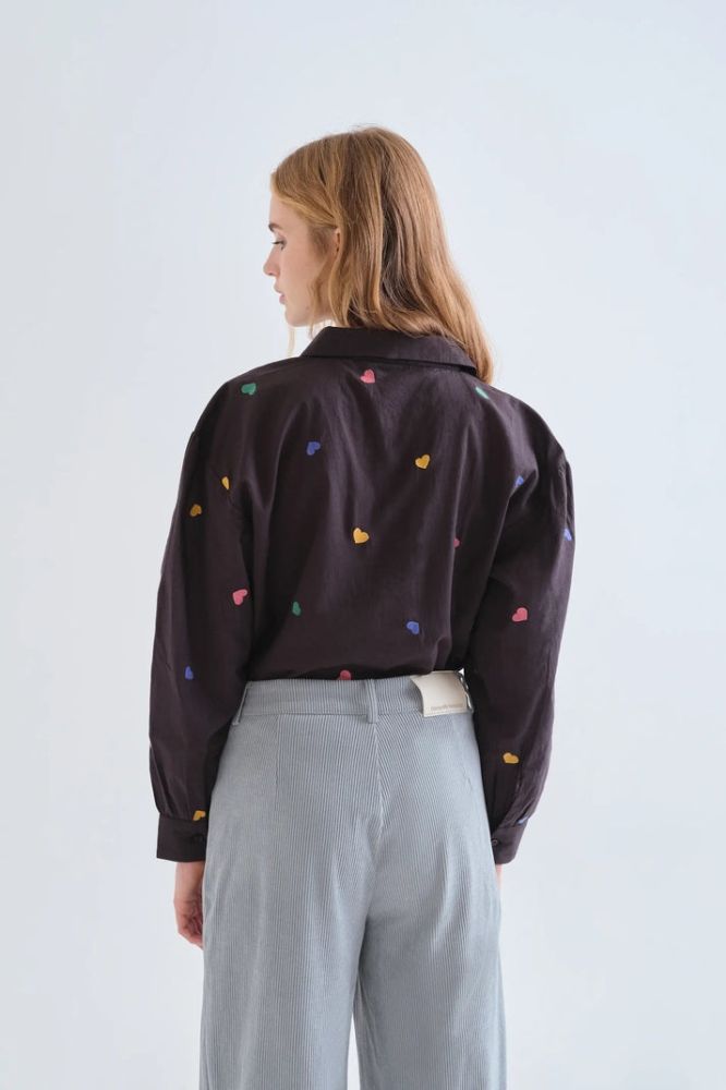 Camicia Compañia Fantástica donna nera in cotone con stampa candy - immagine 4