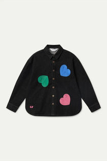 Camicia Compañia Fantástica donna in jeans nero con stampa candy - vista frontale