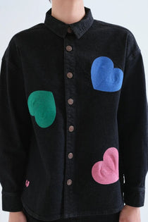 Camicia Compañia Fantástica donna in jeans nero con stampa candy - immagine 3