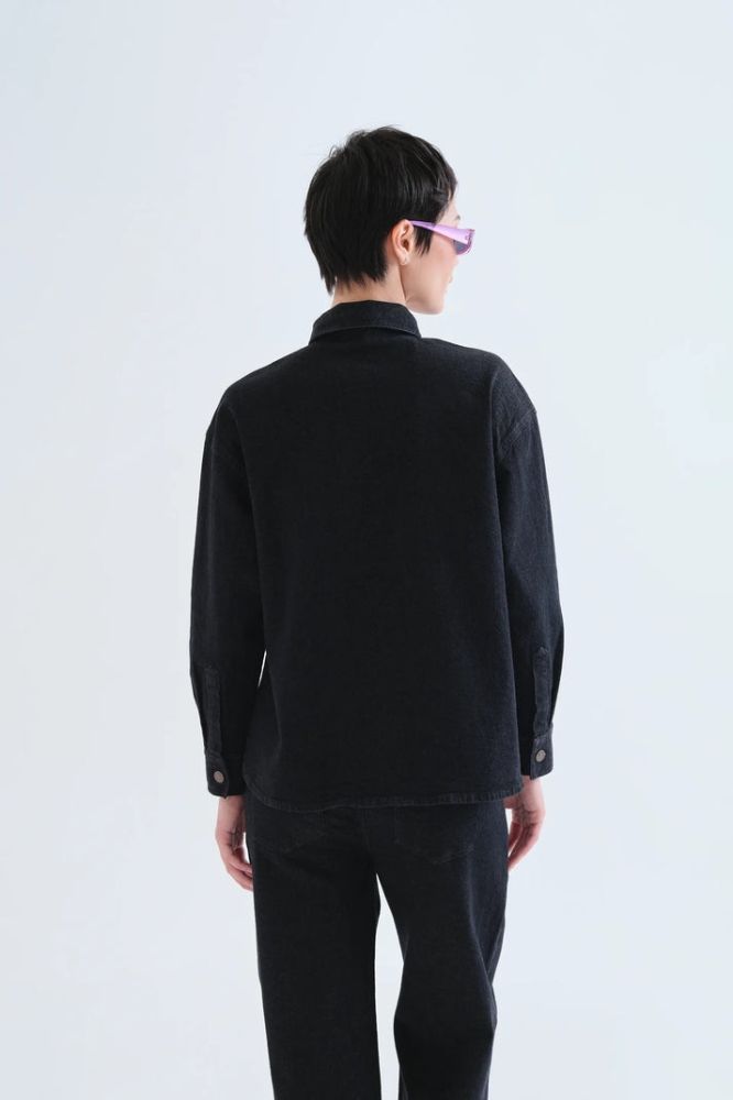 Camicia Compañia Fantástica donna in jeans nero con stampa candy - immagine 4