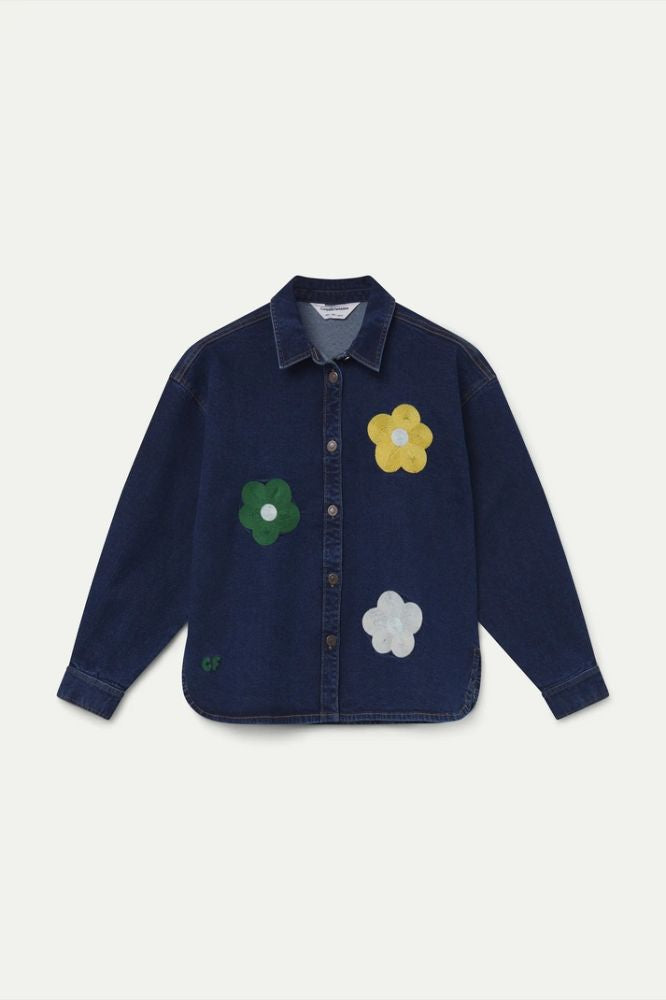 Camicia Compañia Fantástica donna blu in cotone con stampa euphonia - vista frontale Immagine principale del prodotto