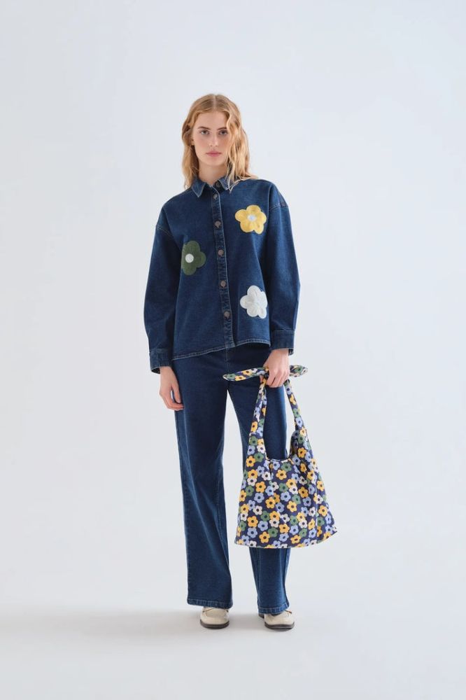 Camicia Compañia Fantástica donna blu in cotone con stampa euphonia - immagine 2