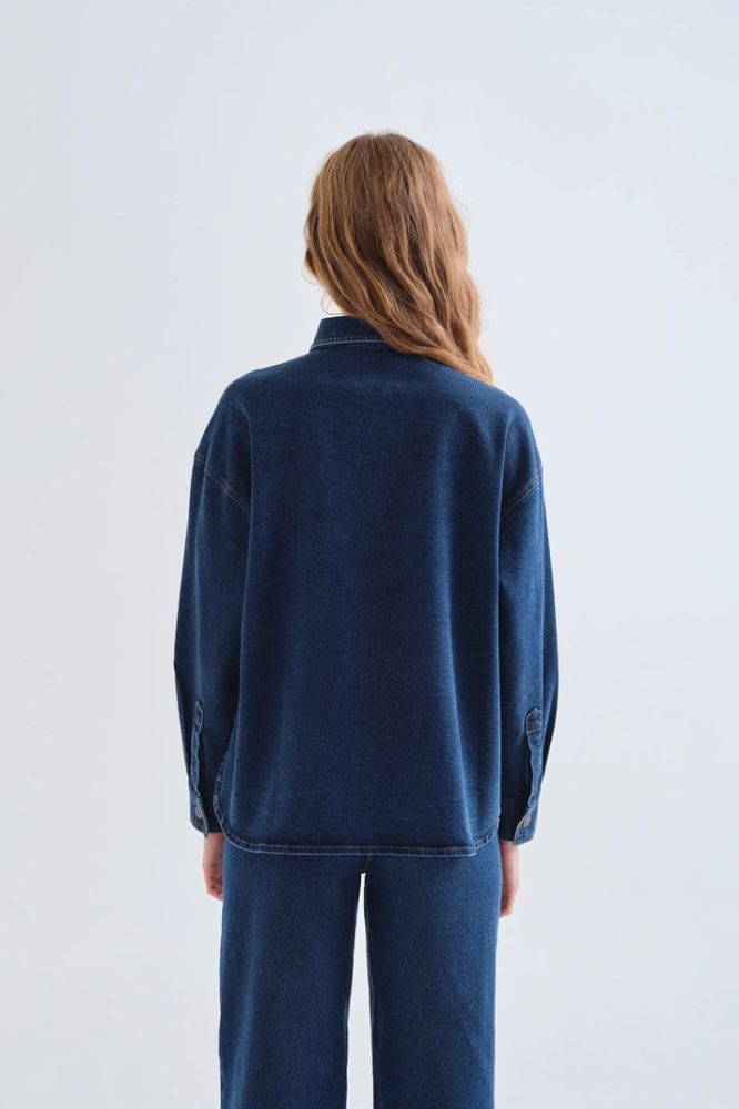 Camicia Compañia Fantástica donna blu in cotone con stampa euphonia - immagine 4