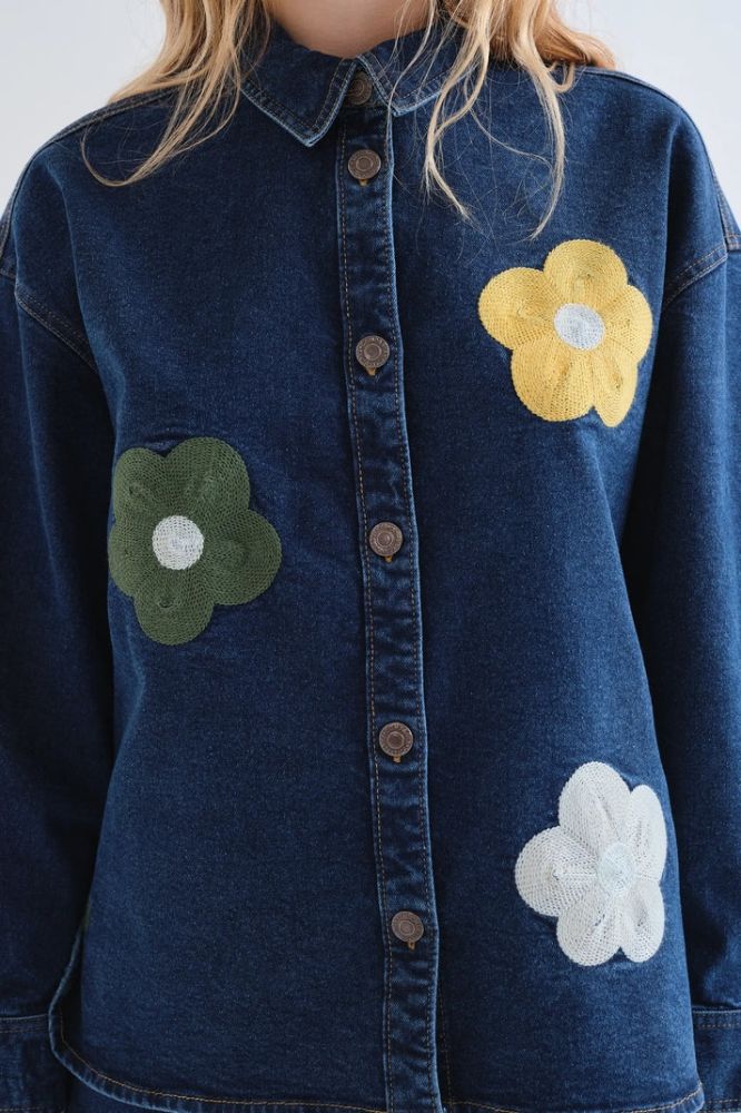 Camicia Compañia Fantástica donna blu in cotone con stampa euphonia - immagine 5