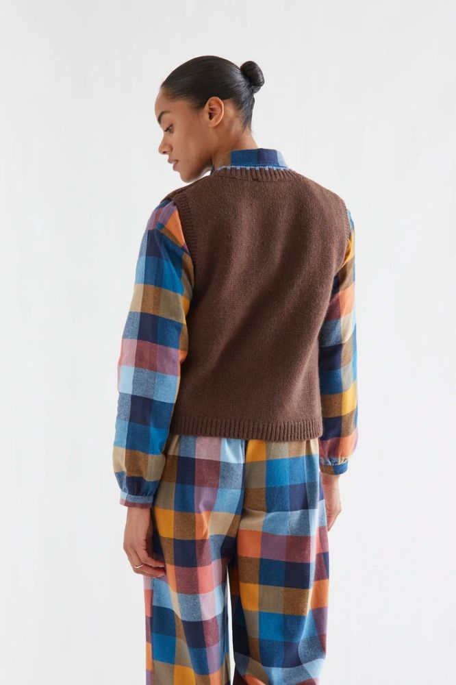 Gilet Compañia Fantástica donna marrone con ricamo azzurro - immagine 4