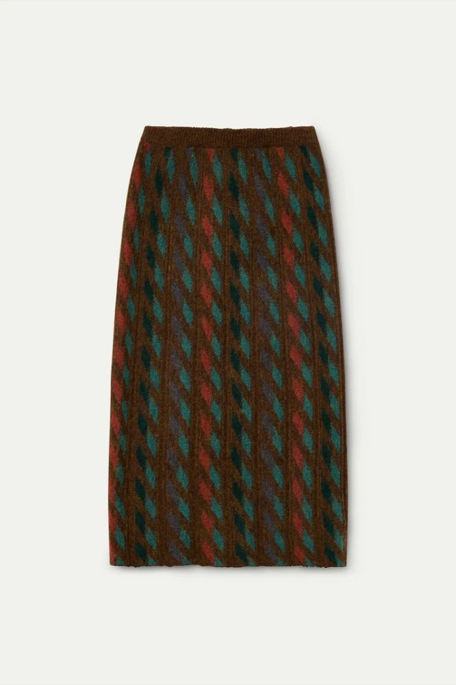 Gonna midi Compañia Fantástica donna jacquard geometrico multicolore - vista frontale Immagine principale del prodotto