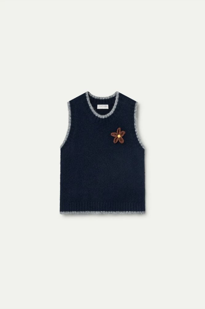 Gilet Compañia Fantástica donna blu navy con ricamo floreale - vista frontale
