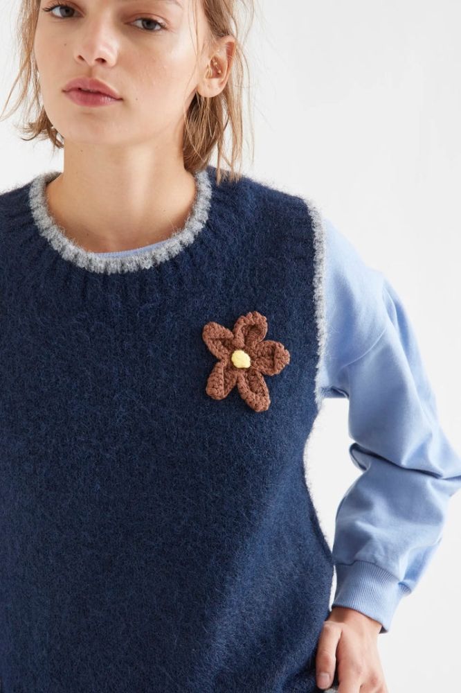 Gilet Compañia Fantástica donna blu navy con ricamo floreale - immagine 4