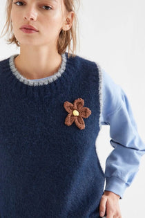 Gilet Compañia Fantástica donna blu navy con ricamo floreale - immagine 4