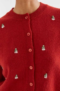 Cardigan Compañia Fantástica donna rosso con alberi di Natale ricamati - immagine 3