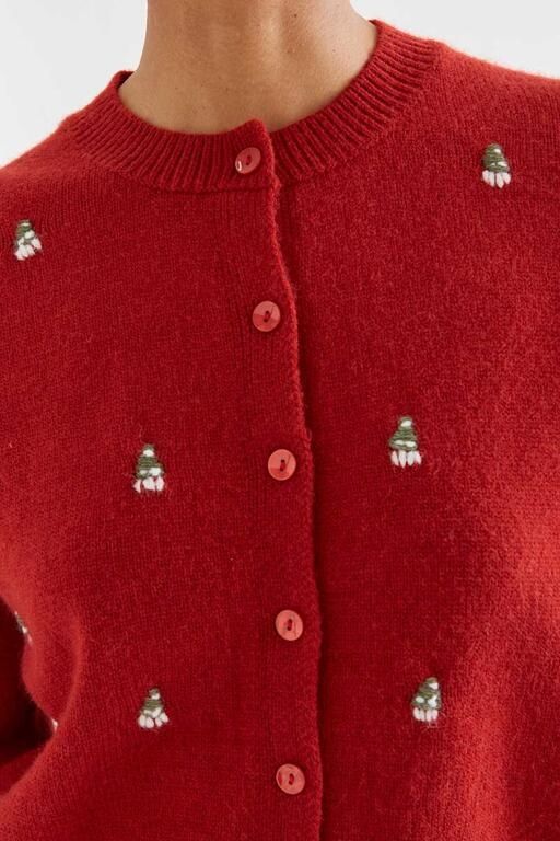 Cardigan Compañia Fantástica donna rosso con alberi di Natale ricamati - immagine 3