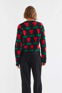 Cardigan Compañia Fantástica donna nero jacquard con ciclamini - immagine 2
