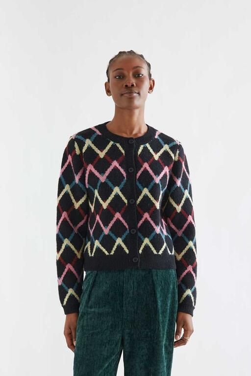 Cardigan Compañia Fantástica donna jacquard con stampa a matassa - vista frontale Immagine principale del prodotto