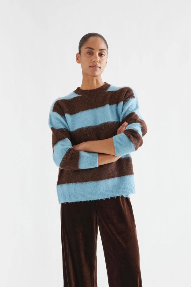 Maglione Compañia Fantástica donna a righe marroni e azzurre - immagine 2