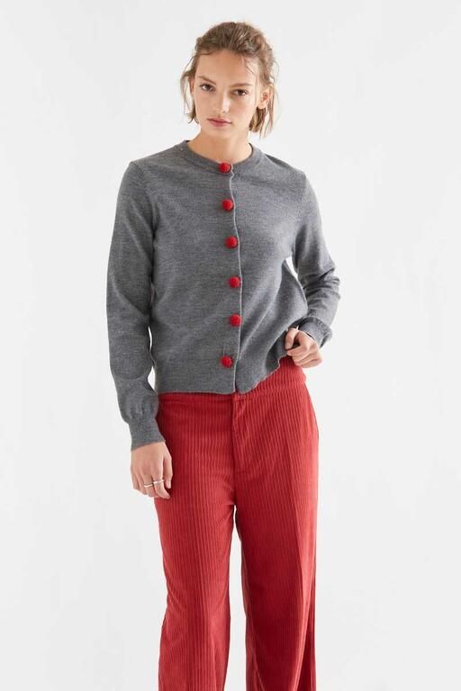 Cardigan Compañia Fantástica donna grigio con pompon rossi - immagine 3